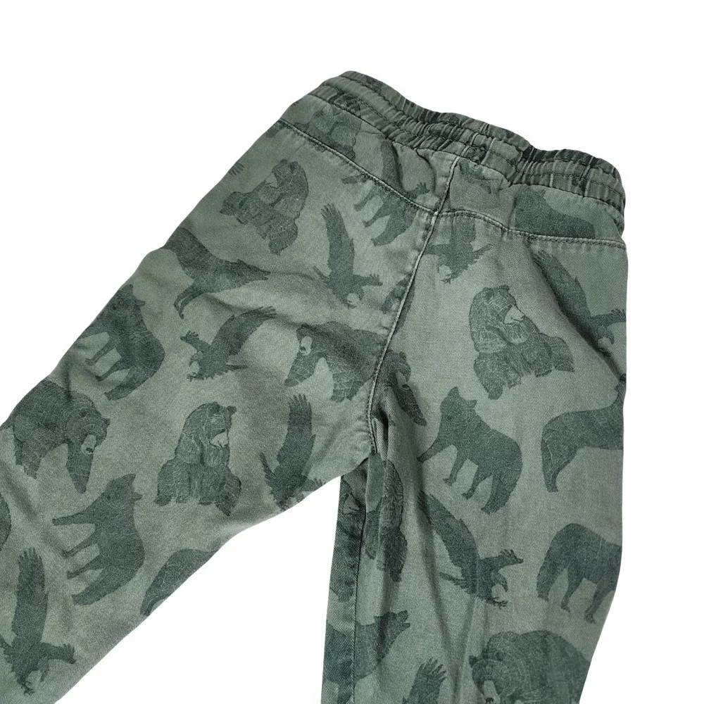 HM Kids Olive Green Woodland Bear Wolf Animal Print Cotton Joggers Size 5-6Y